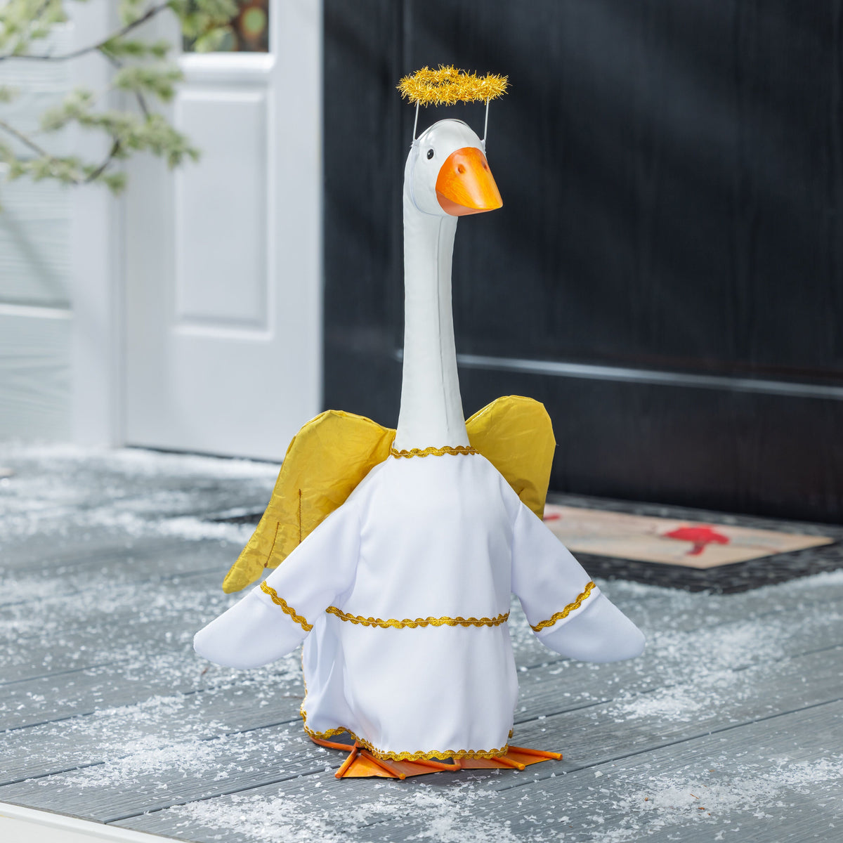 Giddy the Porch Goose Outdoor Statue with Angel Outfit, 21"H - angel-figurine